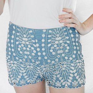 Denim Fabric Embroidered Detailing Shorts